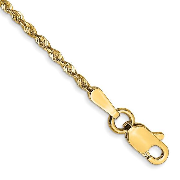 14k Yellow Gold 9 inch 1.5mm Extra Light Diamond-cut Rope Lobster Clasp Anklet